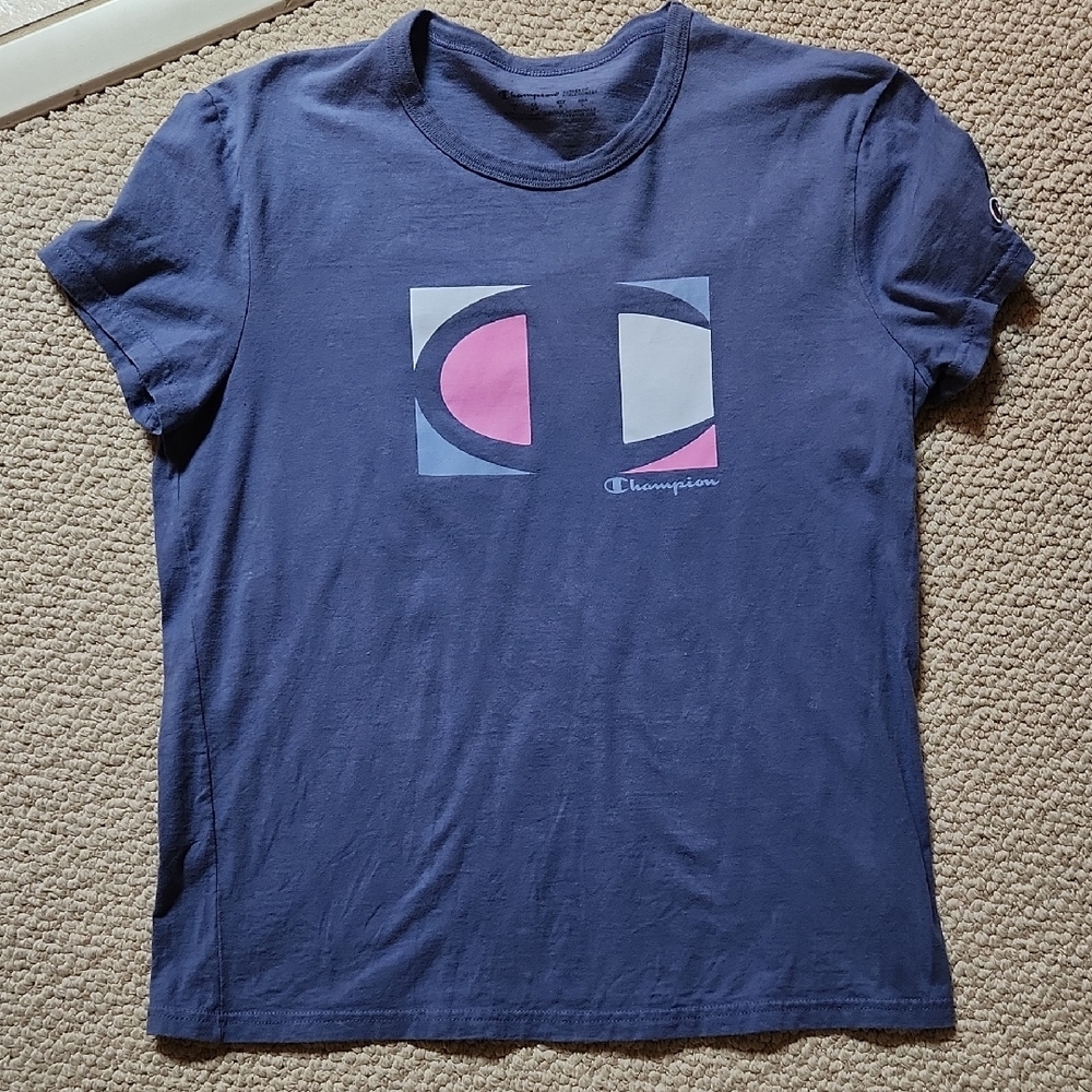 Champion Blue Tee with Pink and White Logo